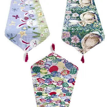 

Easter Rabbit Egg Printed Linen Table Runner Tablecloth Placemat Home Festival Decoration