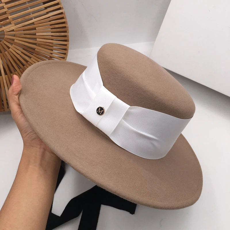 

About camel wool hat female British aristocratic temperament of tide flat hat party take M mo qiu dong the wide-brim hats
