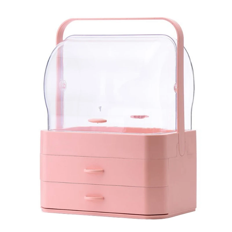 Portable Waterproof Make Up Cosmetic Box Dust Cover Box Organizer Drawers Plastic Cosmetic Storage Box Jewelry Container Indoo - Цвет: Pink
