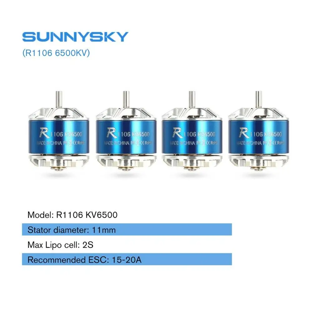 4 шт. SUNNYSKY R1106 6500KV 1-2S бесщеточный двигатель для микро 60-90 мм FPV гоночный Дрон Квадрокоптер Мультикоптер 2030 3020 пропеллер
