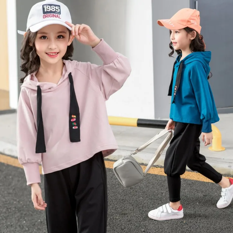 

2019 Spring And Autumn New Style Korean-style GIRL'S Suit Big Boy Cool Embroidered Lettered Lanyard Two-Piece Set Fashion
