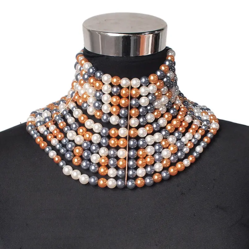 Сексуальные ожерелья для женщин, имитация жемчуга, цепочки для тела, многослойные подвески, ожерелья, преувеличенная нательная цепочка, украшения