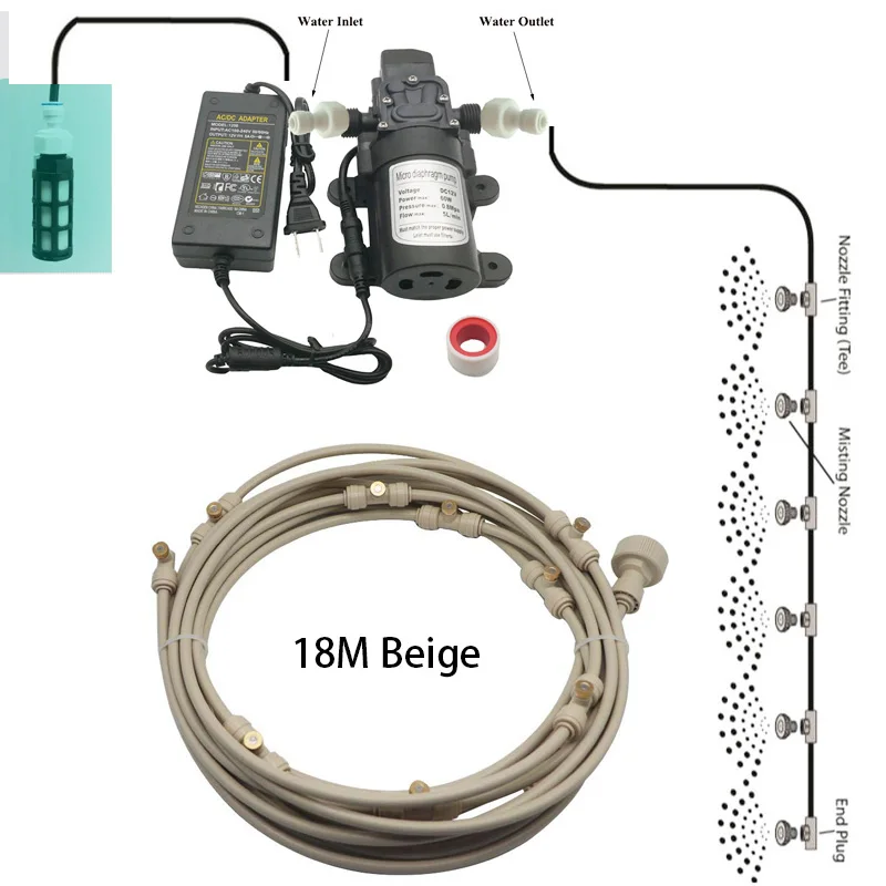 Beige 18M Kit Три цвета воды спрей открытый сад запотевание системы охлаждения воды туман системы для цветов растений 6 м-18 м - Цвет: Beige 18M Kit