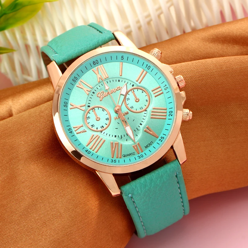 MINHIN, разноцветные кварцевые наручные часы с ремешком, женские часы с милым дизайном, римские цифры, кожаный ремешок, наручные часы-браслет