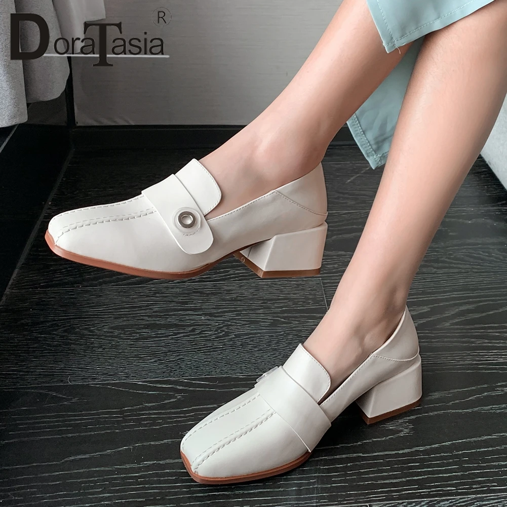 

DORATASIA Lady Brand Ol Square Toe Sewing Pumps 2020 slip-on Med Chunky Heels Pumps Women Comfort Genuine Leather Shoes Woman