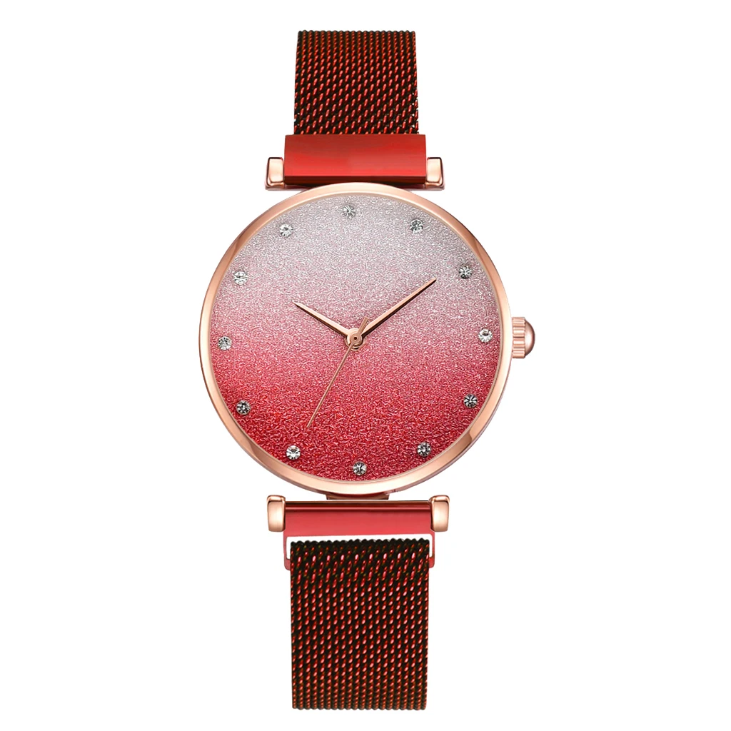 Модные женские часы на магните, роскошные женские наручные часы на ремешке из сплава, повседневные женские часы со звездным SkyGradient Relogio Feminino - Цвет: red