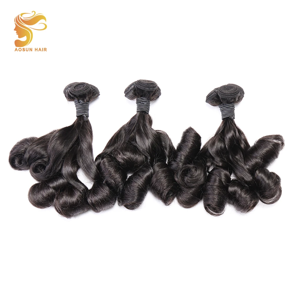 

AOSUN HAIR Double drawn Bouncy Curly 3pcs fumi Spring Curl Natural Color 10-20inch Brazilian Hair Weave Bundles Remy Human Hair