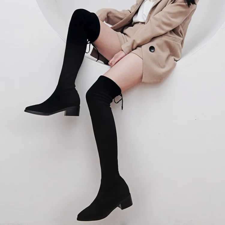 

Leather Boots Boots Thin Legs Winter Overknee Elastic Boots High Woman Thin Black Boots