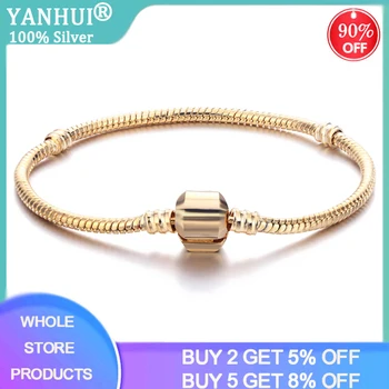 

YANHUI Women Rose Gold Color Snake Chain Bracelet Fit Original Beads Charm DIY Bracelet Bangle Silver 925 Jewelry Sieraden