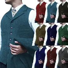 Men's Wool Tweed Suit Vest Retro Style Western-Style Vest Sleeveless Steampunk Waistcoat
