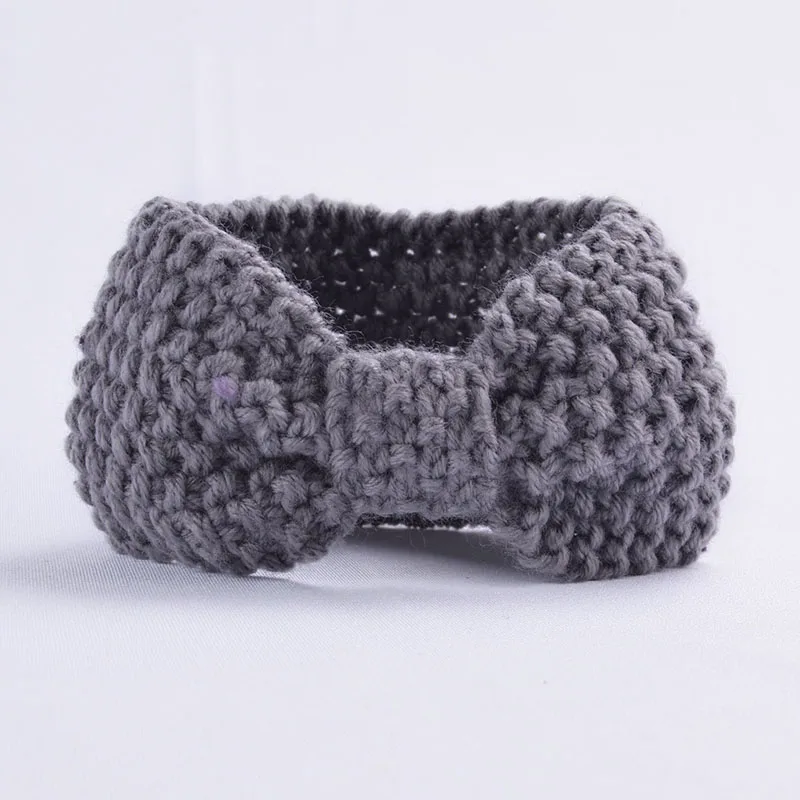 style 2 gray Теплая зимняя эластичная резинка для волос для детей, для девочек, однотонные милые аксессуары для волос, цветочный узел, Детская повязка на голову, тюрбан, вязаный крючком - Цвет: style 2 gray