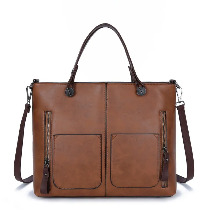 

WOMEN'S Bag 2019 New Style Handbag Korean-style Simple Retro Versatile Zipper Shoulder Big Bag Foreign Trade Wholesale