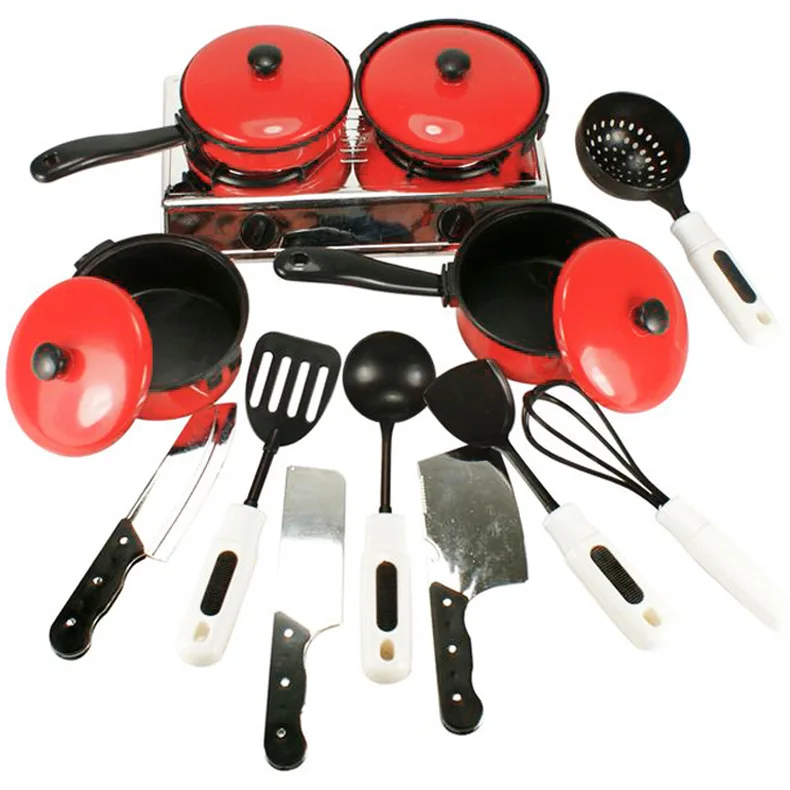 

Children Play House Toys Kitchenware Early Education Kitchen Toy Model 13 Pieces Red Tableware Combination