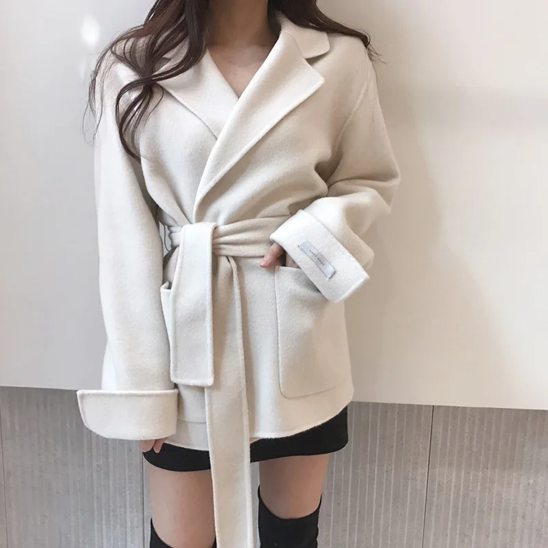 

Plus Cotton Woolen Overcoat 2019 New Style Popular Women's Autumn And Winter Lace-up Short Woolen Jacket