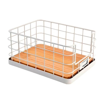 

Iron Wood Storage Shelf with Board Storage Basket Sundries Shelves Holder Storage Rack Home Decoration Organizer