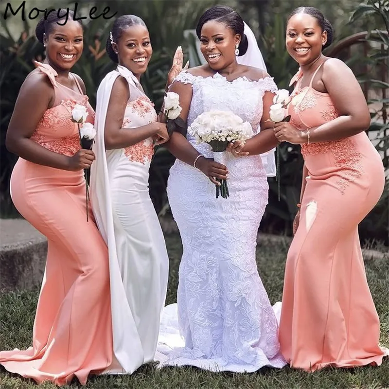 Bridesmaid Dresses One Shoulder Spandex Satin Mermaid Lace Crystal Bridesmaid Dresses With Zipper Wedding Party Bridemaid Gowns
