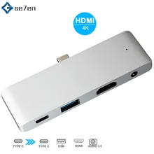 Алюминиевый type-C концентратор адаптер с USB-C PD Зарядка 4K HDMI USB 3,0 3,5 мм разъем для наушников для MacBook iPad Pro