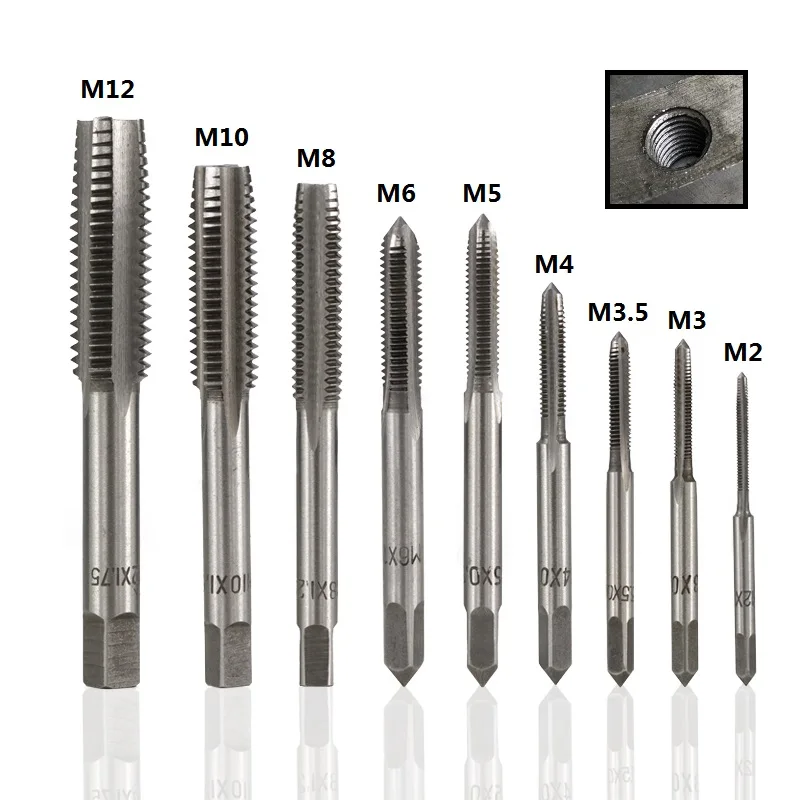 3 шт. ручной резьбовой кран Набор высокоскоростных стальных метрических заглушек металический винт отверстие кран дрель ручной кран Набор M2/M3/M3.5/M4/M5/M6/M8/M10/M12