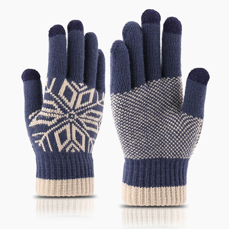 New Knitted Jacquard Touch Screen Knitted Wool Gloves Winter Men's Thicken Gloves