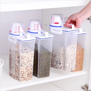 

New Plastic Cereal Dispenser Storage Box Kitchen Food Grain Rice Container Portable Organizer Grain Storage Cans 15x7.5x29.5cm