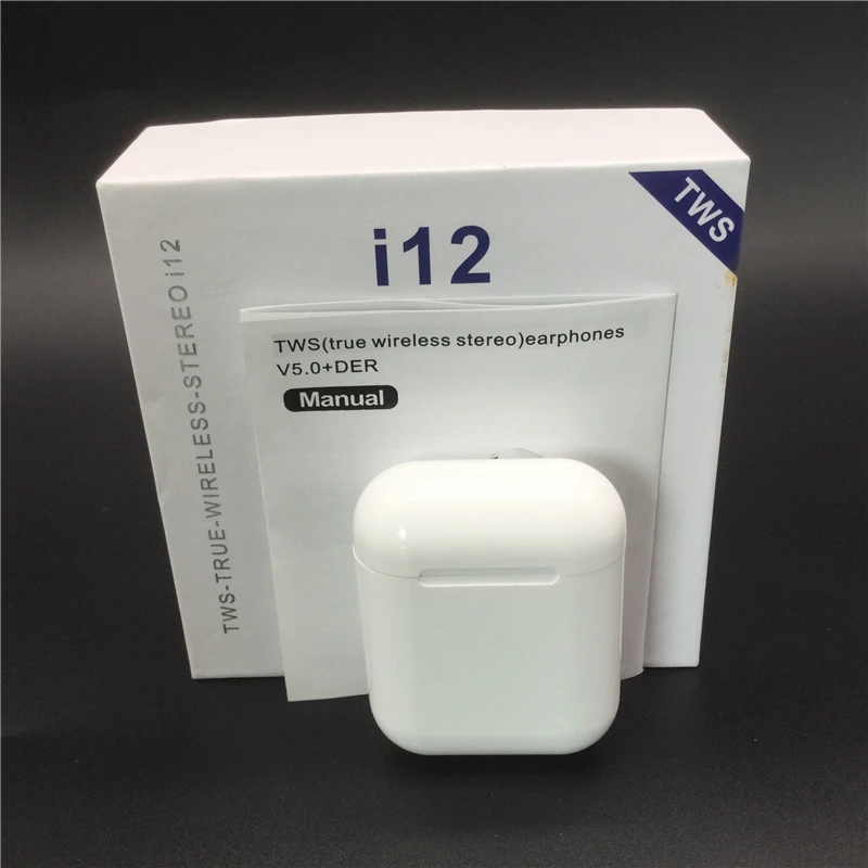 Bluetooth наушники i12 TWS Спортивные Беспроводные гарнитуры стерео беспроводные Bluetooth наушники с зарядным устройством для iPhone samsung - Цвет: White with Packed