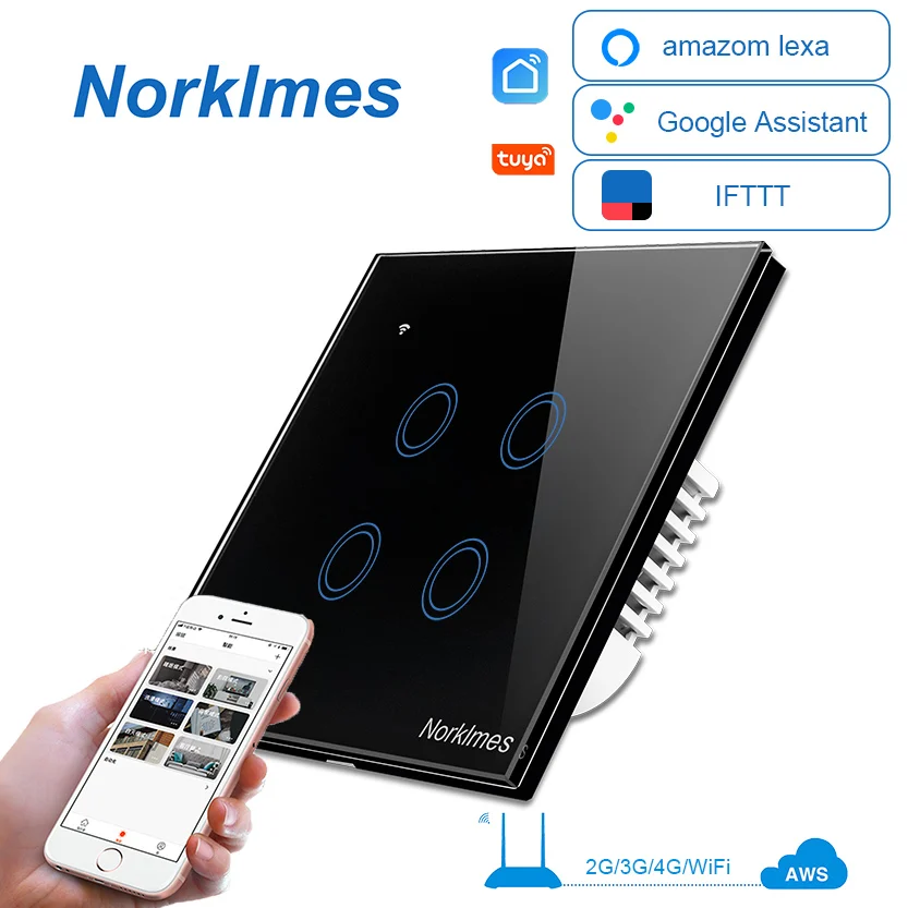 UE UK Inteligentne Wi-Fi Dotykowy светильник переключатель 1-2-3-4 банды приложение для Zdalnego Inteligentnego Domu Pracy z Alexa Google home - Цвет: BLACK-4-SY