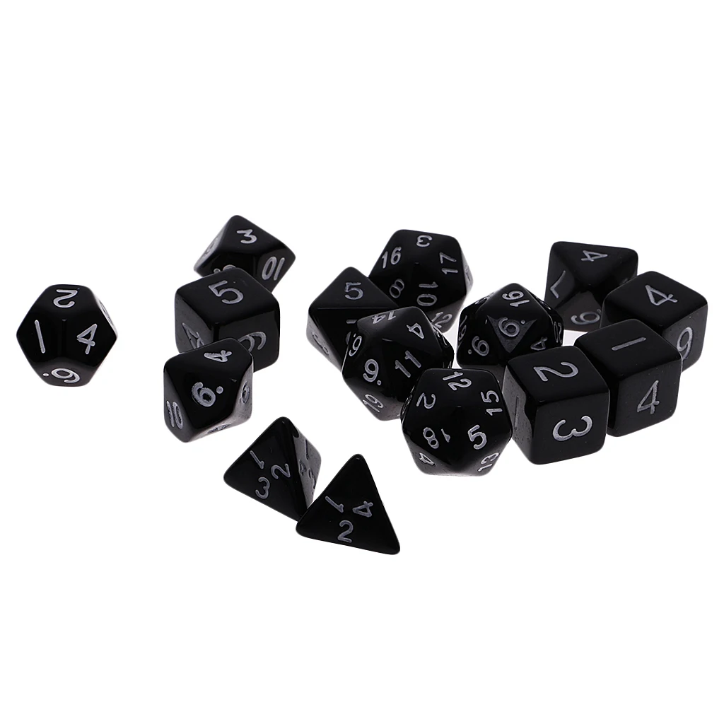 Pack of 15pcs Acrylic Spot Dices Role Play Game Props D4-D20 w. Bag Black