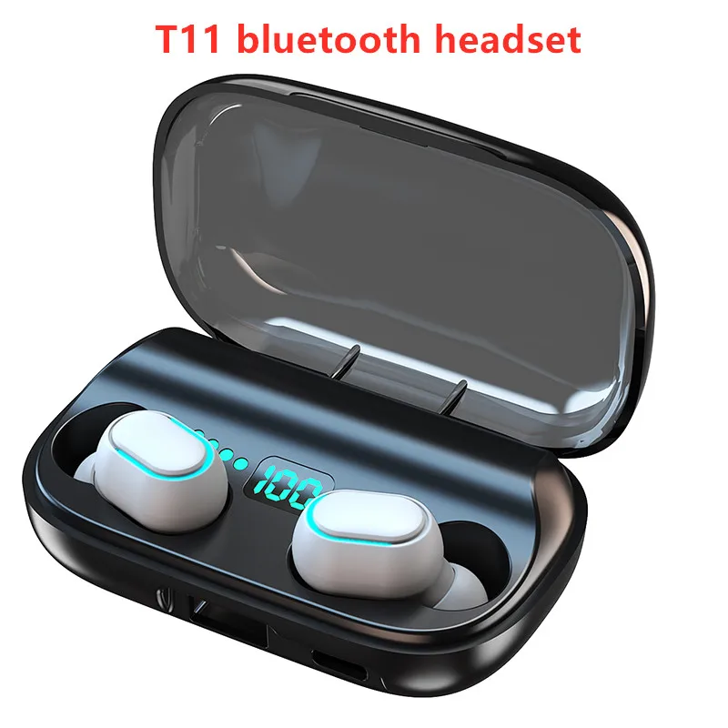 

TWS T11 Bluetooth 5.0 9D Music Wireless Earphone Waterproof Earbuds Support IOS Android Phones with Smart battery display