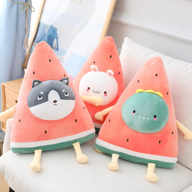 

3D Watermelon Stuffed Plush Toy Soft Baby Doll Cartoon Fruit Kawaii Penguin Bear Rabbit Pillow Sofa Cushion Kids Girls Gifts