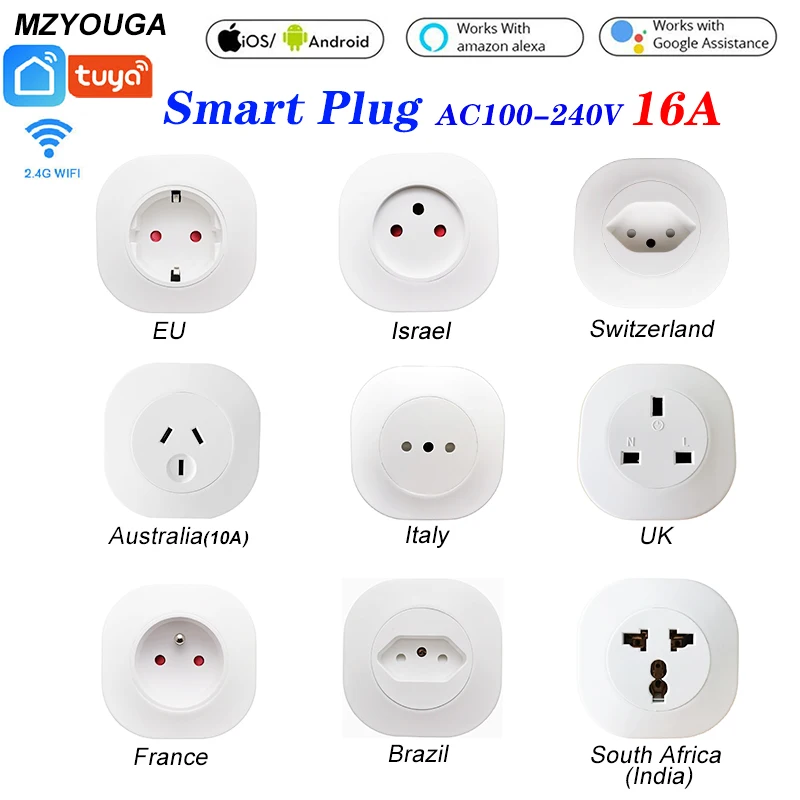 Life-Socket Plug Israel Tuya Alexa Smart-Work Google-Assistant ZA 10A 16A EU AU FR Ita