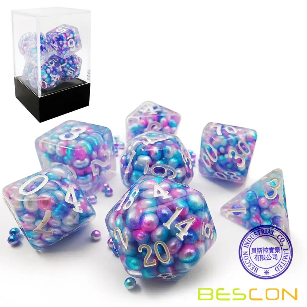 Bescon Peacock Pearl Polyhedral Dice Set, Pearl Poly RPG Dice set of 7