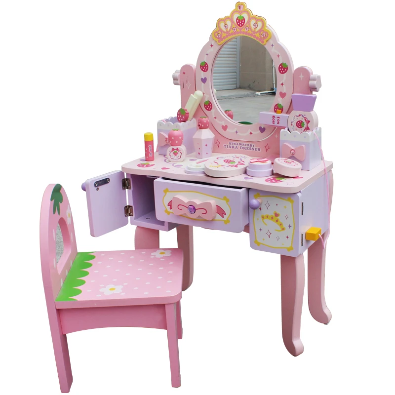 

Children's simulation wooden dressing table princess makeup table play house girl storage jewelry box toy birthday gift