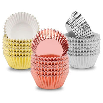 

Foil Cupcake Liners Muffin Paper Cases Baking Cups Gold Silver Rose Gold Pack of 300