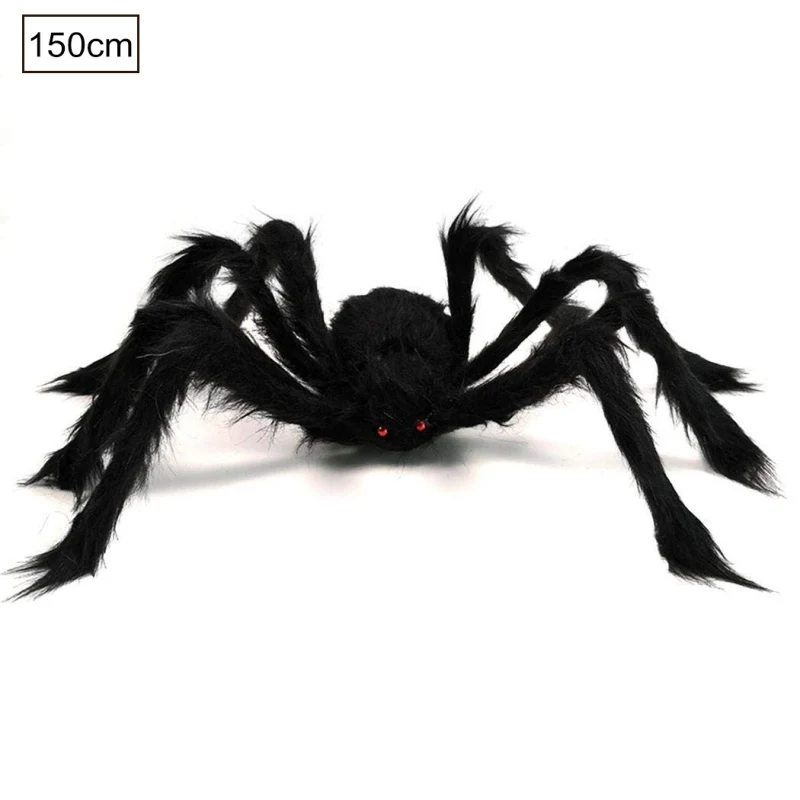 Украшения-ужастики для хеллоуина черный большой паук трюк игрушка дом с привидениями бутафория украшения игрушки плюшевые черный стиль для украшения для домашнего праздника - Цвет: 150 cm