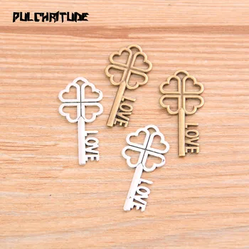 

30pcs 12*27mm Two Color LOVE Key Charms Flower Pendants Handmade Decoration Vintage For DIY Jewelry Making
