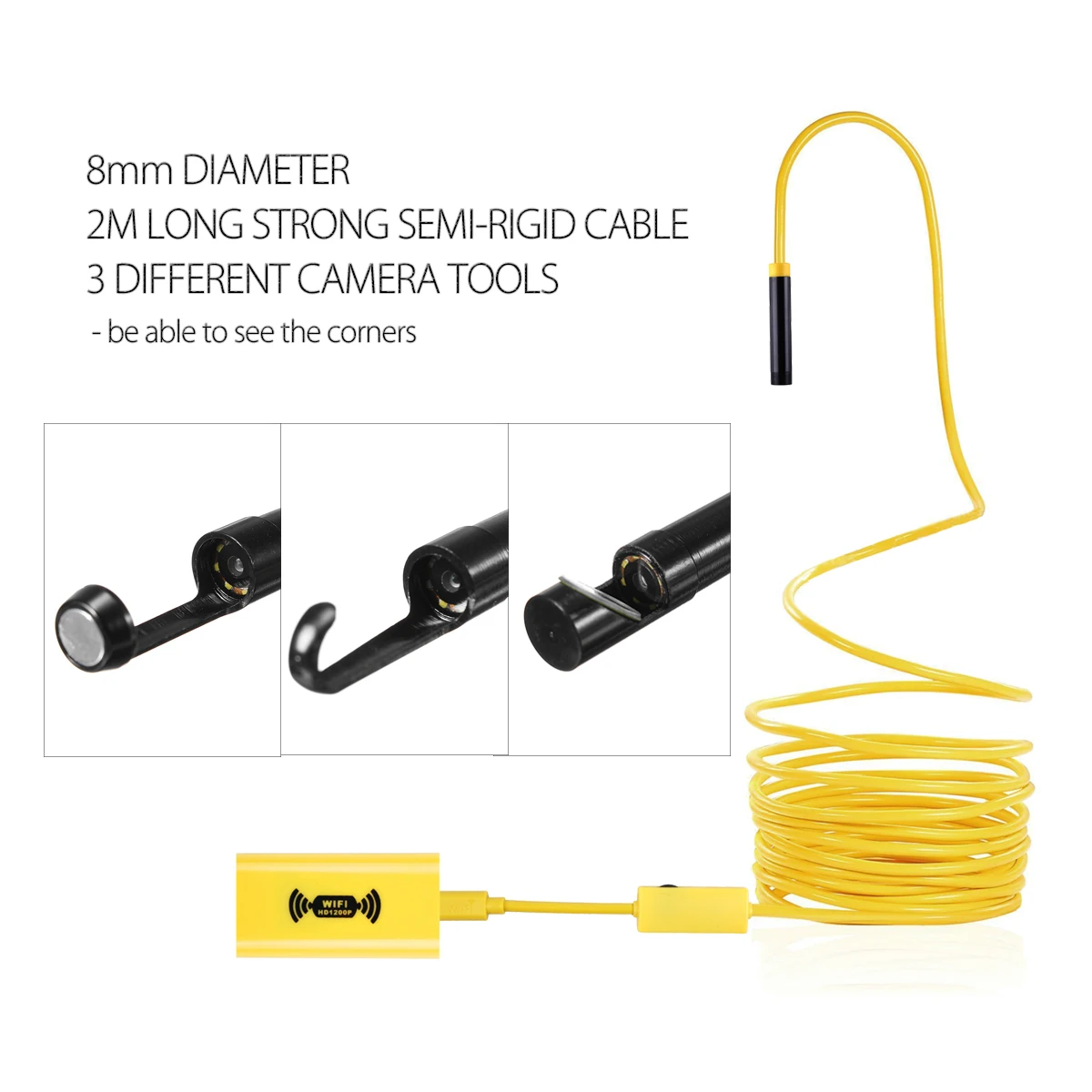 2/5/10M WI-FI эндоскоп Камера HD 1200P 8 мм 8 светодиодный мини Водонепроницаемый жесткий кабель бороскоп камера для осмотра внутренней поверхности для Iphone для ПК ios