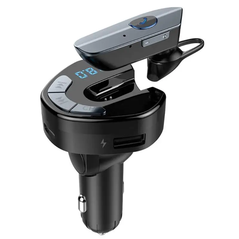 

VODOOL Handsfree Bluetooth 5.0 FM Transmitter With Earphone Dual USB Car Phone Charger Bluetooth Car Kit Stereo Audio MP3 Player