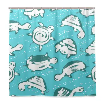 

Cute Sea Turtles in Childish Style Home Bathroom Set Polyester Fabric Shower Curtain Home Art Decoration with Hooks