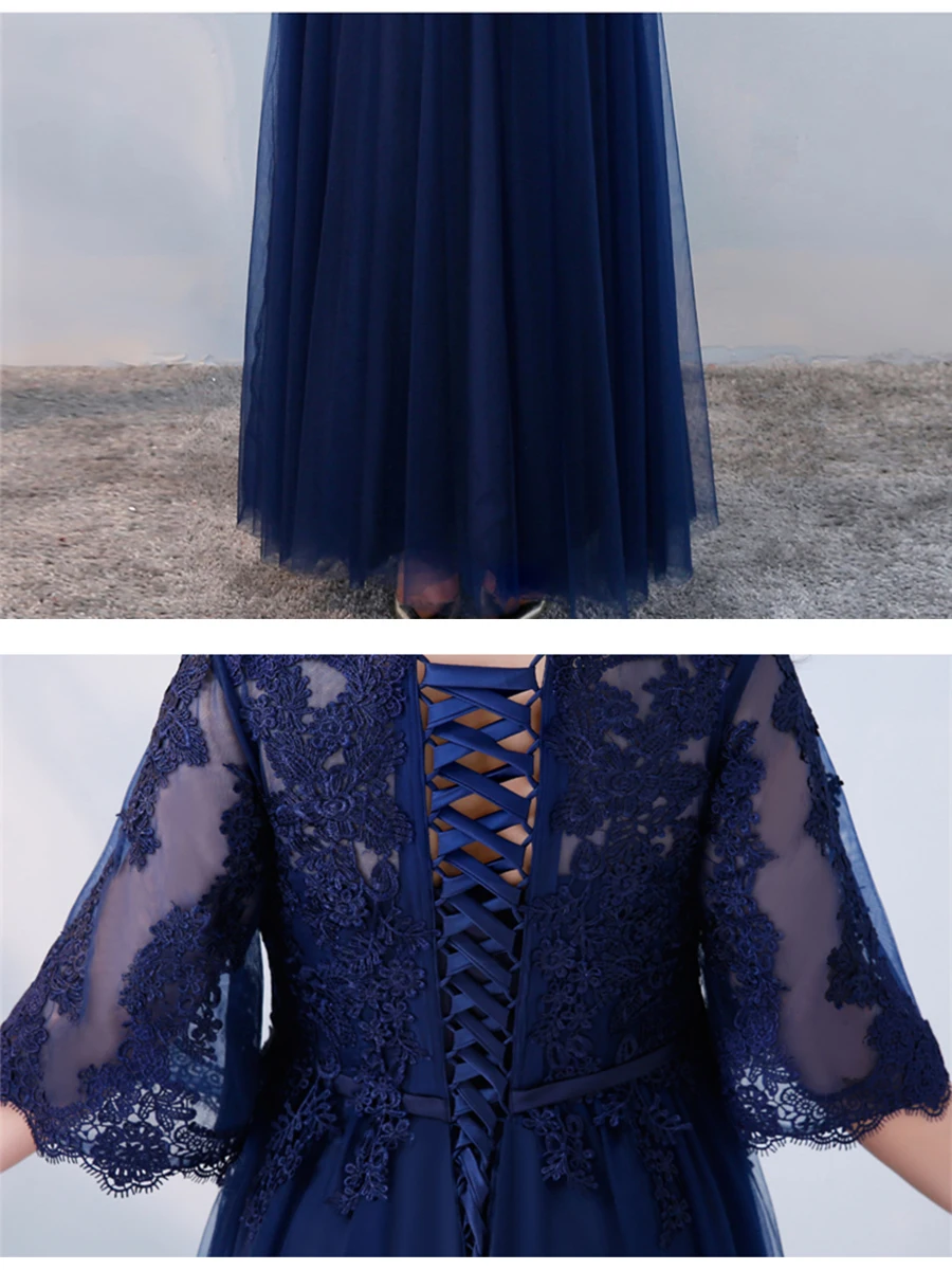 Длинные вечерние платья с кружевами длиной до пола Robe De Soiree размера плюс женские вечерние платья с круглым вырезом и цветами элегантное вечернее платье T110