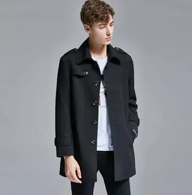 classic Mens trench coats man coat men Single-breasted clothes kaban slim fit overcoat long sleeve new designer khaki - Цвет: Черный