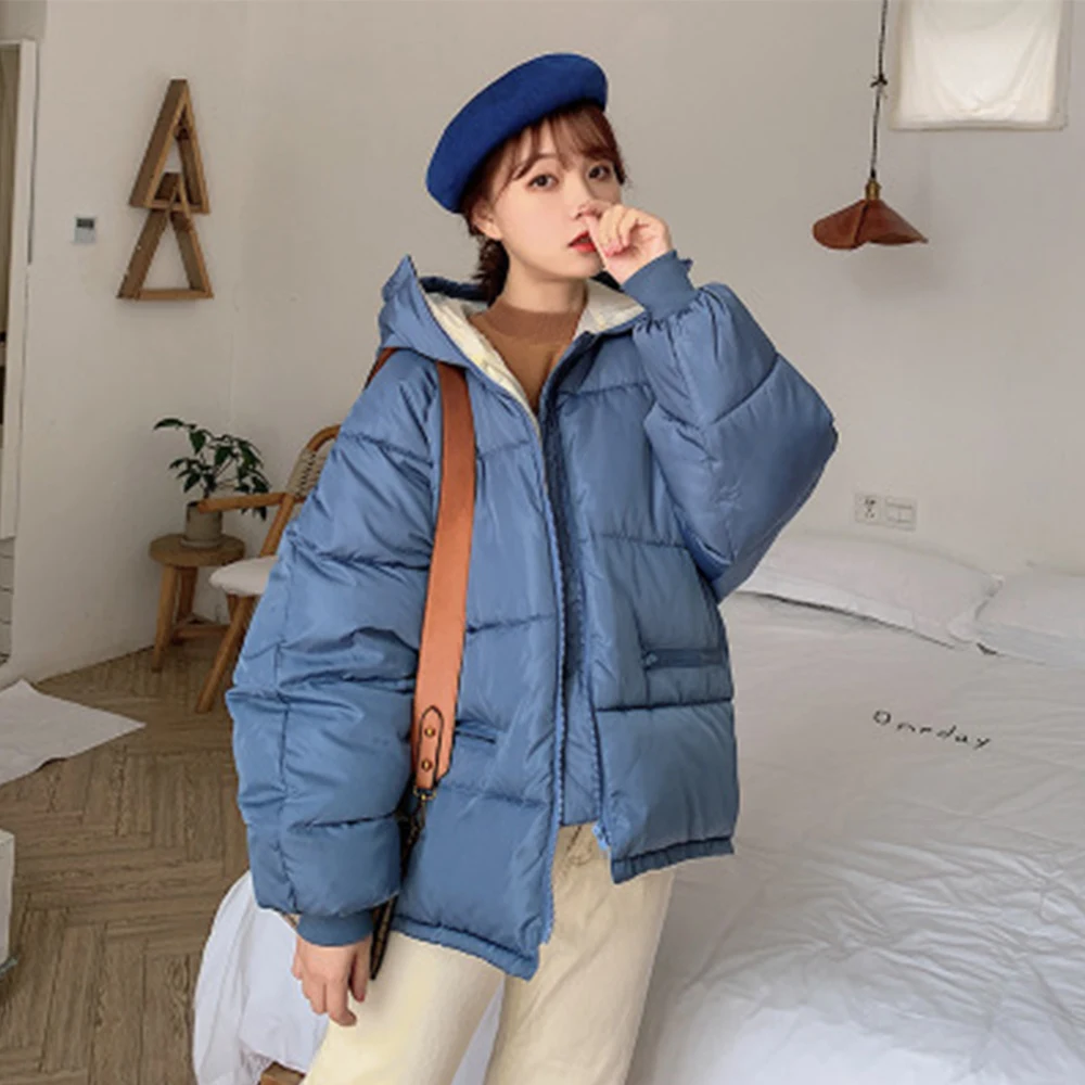 Ladies Parkas Windbreaker Winter Coat Women Outwear Cotton Cotton-padded Coats Fashion Clothes Hooded Parkas Warm Parkas - Цвет: Синий