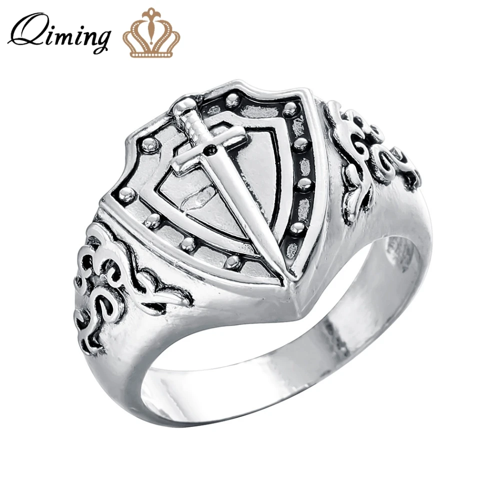 Escudo anillo hombre vikingo joyería cruzada Cruz anillo joyería cristiana sello Medieval anillos para hombre regalo|Anillos| - AliExpress