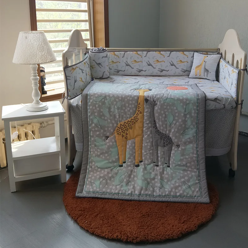 

5 Pcs Baby Bedding Simple Cartoon Bed Cover Sheets Crib Dress Bumper Household Boy Girl Baby Bedding