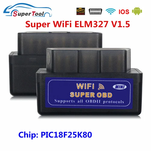 Black ELM327 WIFI OBD2 Cканер ELM327 V1.5 PIC18K25K80 ELM 327 V1.5 автомобильный диагностический инструмент ELM327 OBD 2 Wi-Fi автоматический сканер для Android/IOS/PC - Цвет: Black ELM327 WIFI
