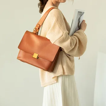 

2020 new leather ladies handbag shoulder bag messenger bag retro cowhide underarm bag large capacity simple fashion female bag