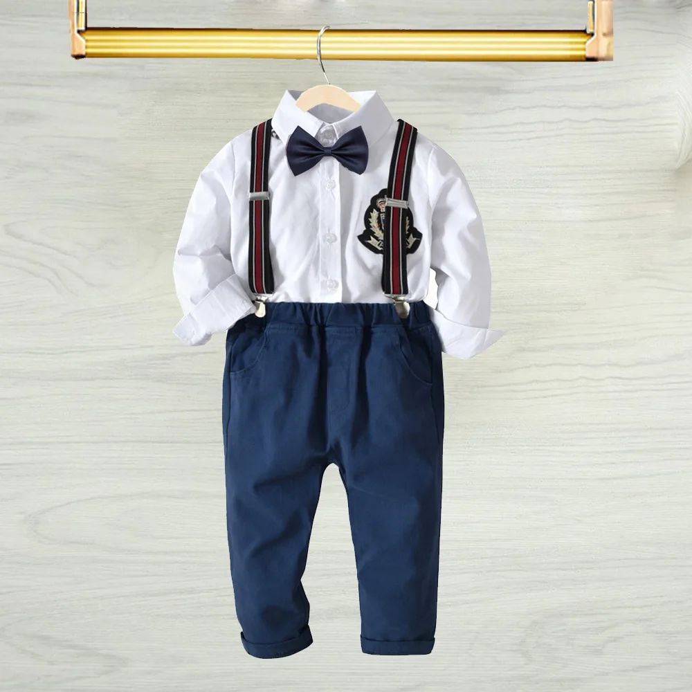 

2018 BOY'S Pure Cotton Long chen shan yi Stretch Trousers Set Children Gentleman Student Uniform Baby a Year of Age Formal Dress