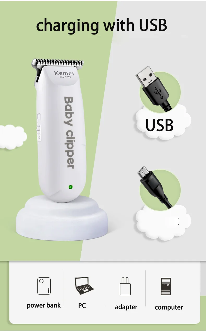 Kemei, электрический USB триммер для волос, мини, портативная машинка для стрижки волос, для детей, для стрижки волос, перезаряжаемая, тихая, для младенцев, домашняя бритва