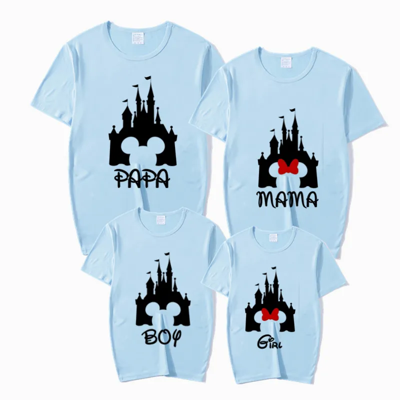 Одинаковые комплекты с принтом «Замок» для всей семьи, футболка, мама папа, сын, семейная одежда для маленьких девочек, детская футболка - Цвет: P1237skyblue