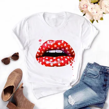 Women Plus Size Harajuku Tops Summer Tops Graphic Tees Women Lips Kawaii T shirt Clothes