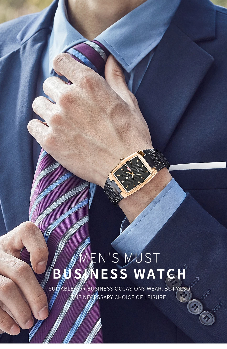 Watches Men WWOOR Brand Casual Simple Men's Quartz Clock Rose Gold Square Waterproof Week Display Wristwatches Relogio Masculino